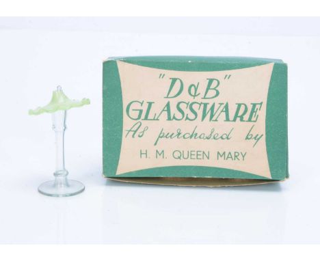 A rare ‘D & B’ Glassware as purchased by H.M. Queen Mary, a clear glass lamp base with green glass shade, in original green a