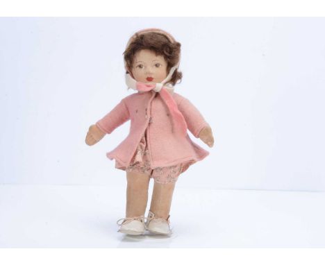 A small Chad Valley Princess Elizabeth doll, late 1930s, with pressed cloth face, painted brown eyes, brown mohair wig, swive