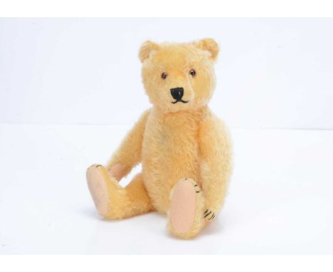 A 1950s Steiff teddy bear,  with golden mohair, brown and black glass eyes, black stitched nose mouth and claws, swivel head,