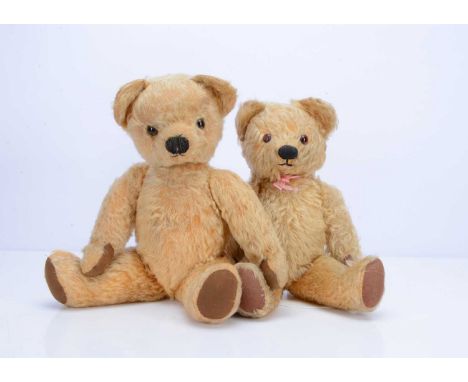 Two Chad Valley teddy bears, one with golden mohair, ornage and black glass eyes ( on replaced), black stitched nose and mout
