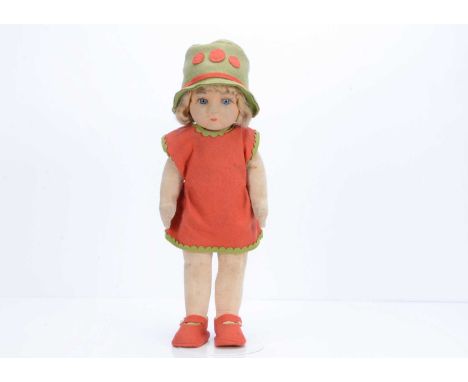 A 1930s Chad Valley Bambina girl doll,  with pressed felt head, inset blue and white glass eyes, painted features, blonde moh