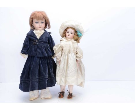 Two  Armand Marseille child dolls,  a 370 with brown sleeping eyes, light brown nylon wig, kid body with composition lower ar
