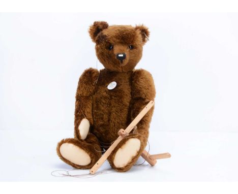 A Steiff limited edition Pantom-Bear 1910 replica teddy bear, 612 of 4000, dark brown mohair, pull-voice wooden operating cro