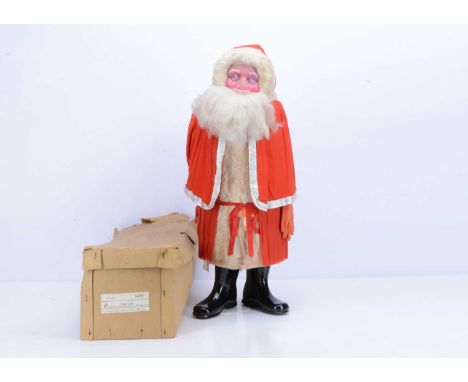 A James Pascall Ltd Santa Claus hidden toy container,  a card tube with wire and wooden frame, celluloid face, red crepe and 