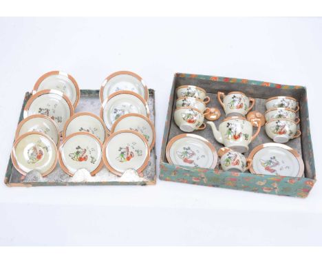 A 1930s Japanese lustre Mickey Mouse child’s tea set, comprising teapot —5 ¼in. (13.5cm.) long, milk jug, sugar basin, six cu