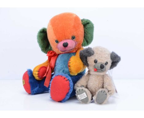Two Merrythought limited edition Cheeky  teddy bears,  a Cheeky Little Pu, 9 of 50 with card tag and a musical rainbow bear, 