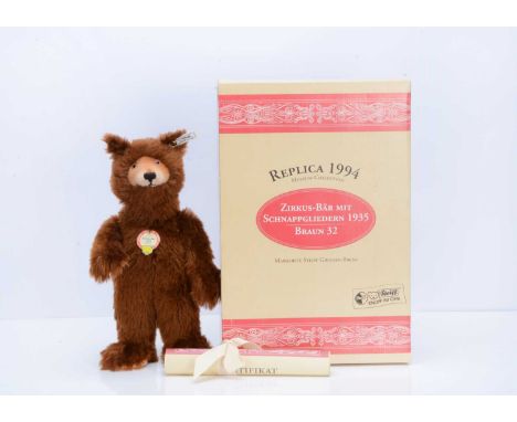 A Steiff limited edition Circus Bear 1935 replica teddy bear,  17 of 4000, in original box with certificate—12 ½in. (32cm.) h