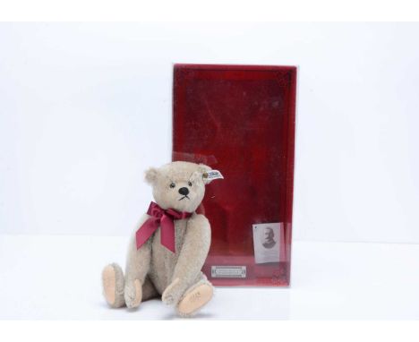 A Steiff limited edition Richard Steiff 1902 replica teddy bear,  with grey mohair, signed to foot pad "…..Steiff  1983", in 