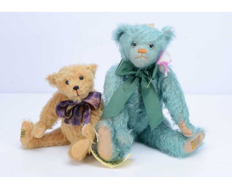 Two Merrythought limited edition teddy bears,  including an Alpha Farnell turquoise, 632 of 750 with tag certificate and labe