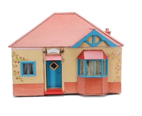 ‘Linda’s House’, a home built bungalow dolls’ house, 1957-78,  well-made plywood house, hand painted brick and tile exterior 