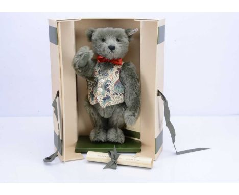 A Steiff limited edition Harrods Victorian Musical Bear, 1387 of 2000, made exclusively for Harrods, with grey mohair and Vic