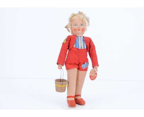 A Chad Valley Jack from Emile Littler’s Jack & Jill pantomime cloth doll, 1930s, with pressed cloth face, painted features, b