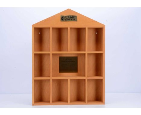 A Steiff Decade teddy bear display cabinet, wooden wall mounted display case, with metal plaque, 'Ten Decades Famous Steiff T
