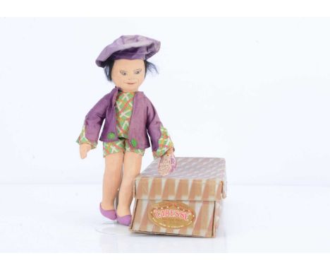 A rare Chad Valley Aladdin pantomime cloth doll, 1937-38, with pressed cloth face, painted features, black mohair wig with pl