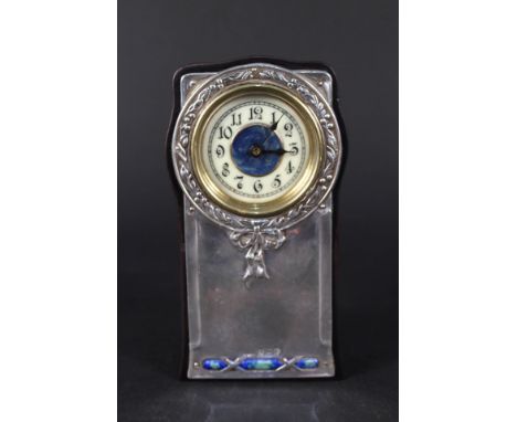 An Art Nouveau silver enamel clock, Birmingham 1909