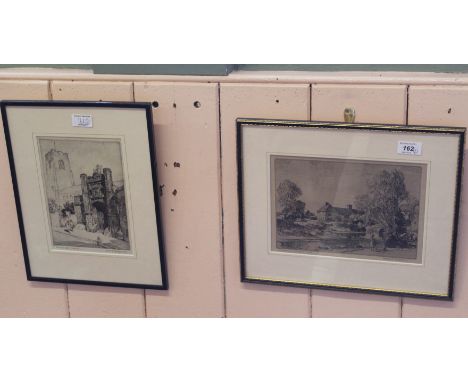 Leonard Squirrell two etchings, 'The Mill House Sproughton' and 'Wolseys Gate Ipswich', titled and signed in pencil 