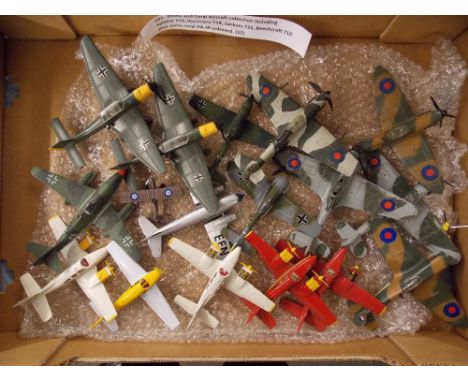 DINKY AND CORGI AIRCRAFT COLLECTION INCLUDING SPITFIRE 719, HURRICANE 718, JUNKERS 721, BEECHCRAFT 710 PLUS SOME CORGI AA ALL