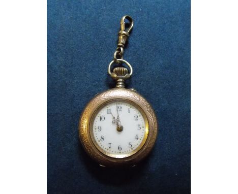 UNMARKED ROSE YELLOW AND ENAMEL FOB WATCH 