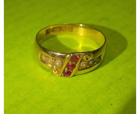 15CT GOLD RUBY SEED PEARL RING