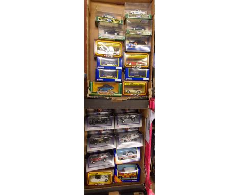 CORGI CLASSICS 1/43 CARS AND FORMULA 1 IN 2 TRAYS INCLUDING DONINGTON JOHN SURTEES RACING CARS, RANGE OF CLASSIC BRITISH MODE