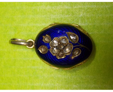 GILT METAL AND BLUE ENAMEL SEED PEARL HAIR LOCKET
