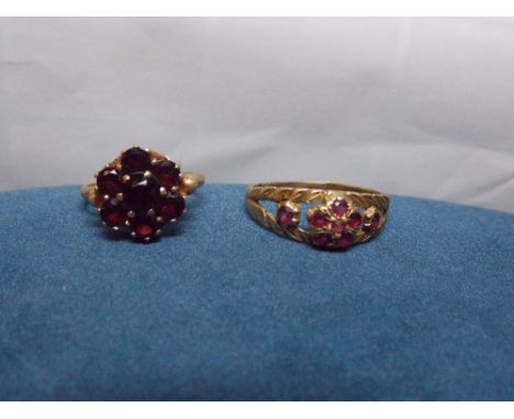 9CT RUBY CLUSTER DRESS RING AND A 9CT RUBY CLUSTER RING 5.3G