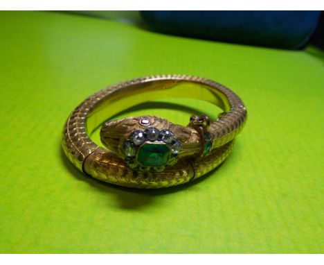 VICTORIAN UNMARKED GILT METAL COILED SERPENT BANGLE