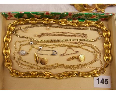 UNMARKED YELLOW METAL LINK BRACELET, 14KT GOLD BELCHER CHAIN, CHRISTIAN DIOR TWIST LOOP CHAIN AND OTHERS