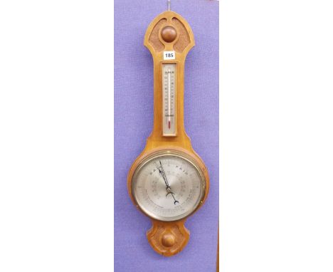 EDWARDIAN OAK CARVED ANEROID BAROMETER