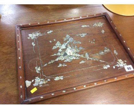 Oriental tray inlaid with mother of pearl