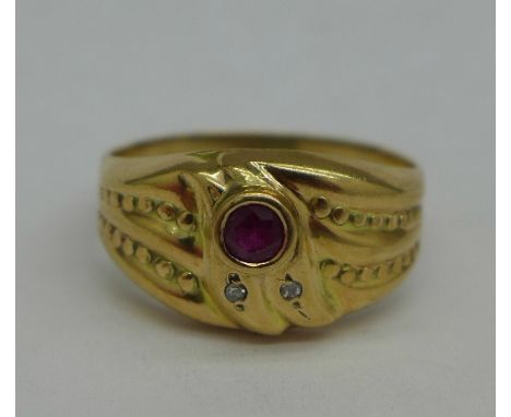 A 9ct gold, ruby and diamond ring, 3.3g, N