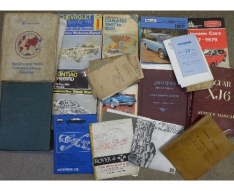 A collection of car manuals, handbooks and other ephemera including Haynes, Jaguar, Morris Commercial Trucks, etc.