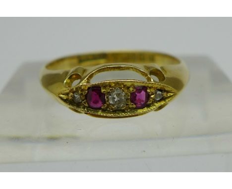 An 18ct gold, ruby and diamond ring, 2.5g, N