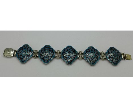 A silver and enamel bracelet, marked Varsooram Multan
