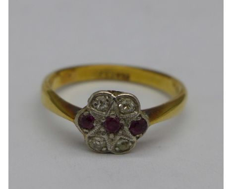 An 18ct gold, platinum, ruby and diamond ring, 2.8g, M