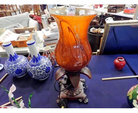 Table lamp, with large glass shade, H: 46cm. Not available for in-house P&amp;P