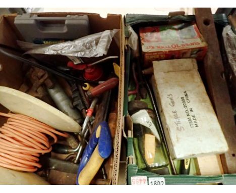 Two boxes of mixed tools, including an extension cable. Not available for in-house P&amp;P