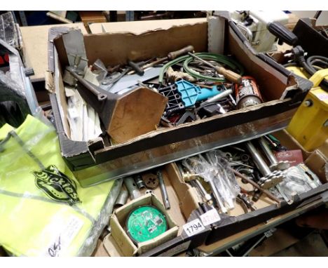 Three boxes of tools and hardware items. Not available for in-house P&amp;P 
