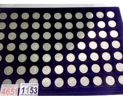 Tray of 77 pre decimal sixpences. UK P&amp;P Group 1 (£16+VAT for the first lot and £2+VAT for subsequent lots) 