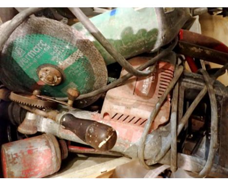 Box of mixed tools, including Hilti power drill. Not available for in-house P&amp;P