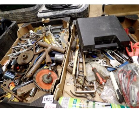 Two boxes of mixed tools and hardware items. Not available for in-house P&amp;P 