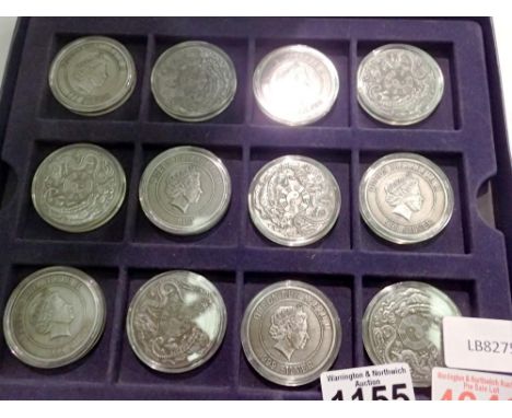 12 Yin-Yang restrike commemorative crowns with antique finish. UK P&amp;P Group 1 (£16+VAT for the first lot and £2+VAT for s