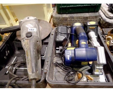 Cased MacAllister circular saw and a Performance angle grinder. All electrical items in this lot have been PAT tested for saf