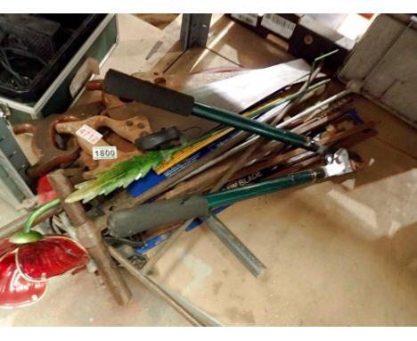 Shelf of mixed tools, including handsaws. Not available for in-house P&amp;P