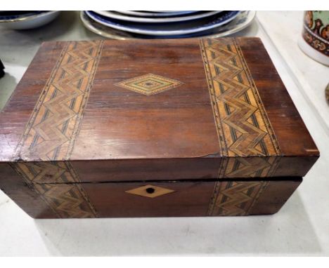 Wooden box with fruitwood inlay, 28 x 14 x 8cm H. UK P&amp;P Group 2 (£20+VAT for the first lot and £4+VAT for subsequent lot