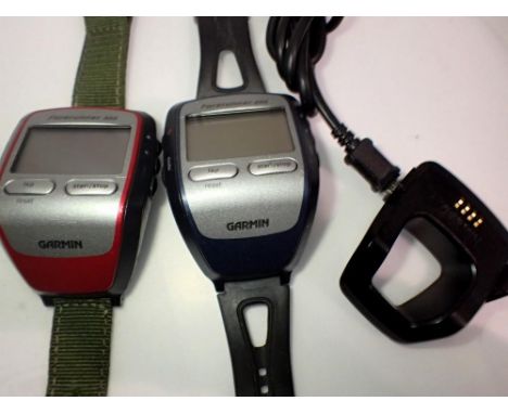 Two Garmin Forerunner GPS sports watches with charger, working. UK P&amp;P Group 1 (£16+VAT for the first lot and £2+VAT for 