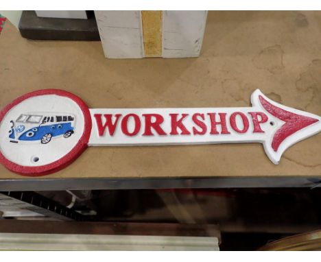Cast iron workshop sign. UK P&amp;P Group 2 (£20+VAT for the first lot and £4+VAT for subsequent lots) 