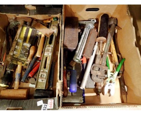 Two boxes of mixed tools, including hammers. Not available for in-house P&amp;P