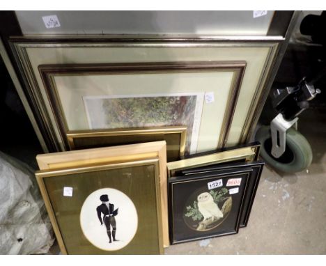 Quantity of pictures, including watercolours, tapestry, prints and embroidery. Not available for in-house P&amp;P