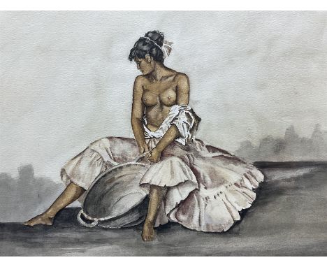 After William Russel Flint (Scottish 1880-1969): Portrait of a Lady holding a Basin, watercolour unsigned 24cm x 32cm
